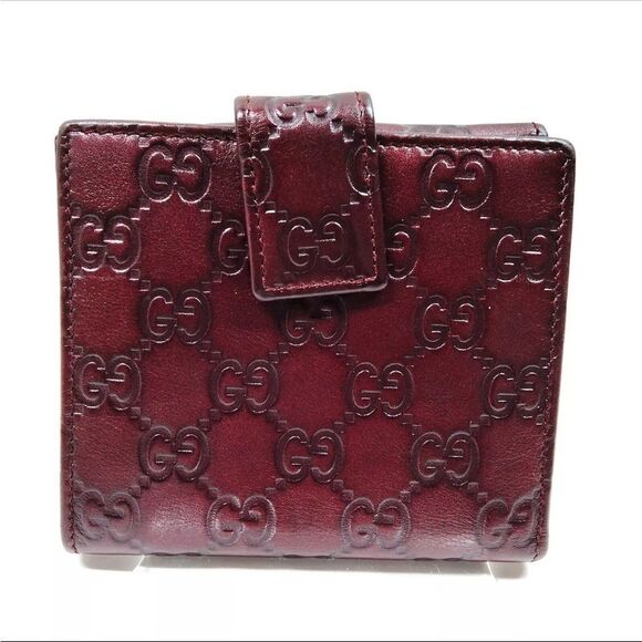 Gucci Burgundy Bifold Wallet Guccissima Lovely Heart French Flap Compact Wallet - Picture 2 of 8